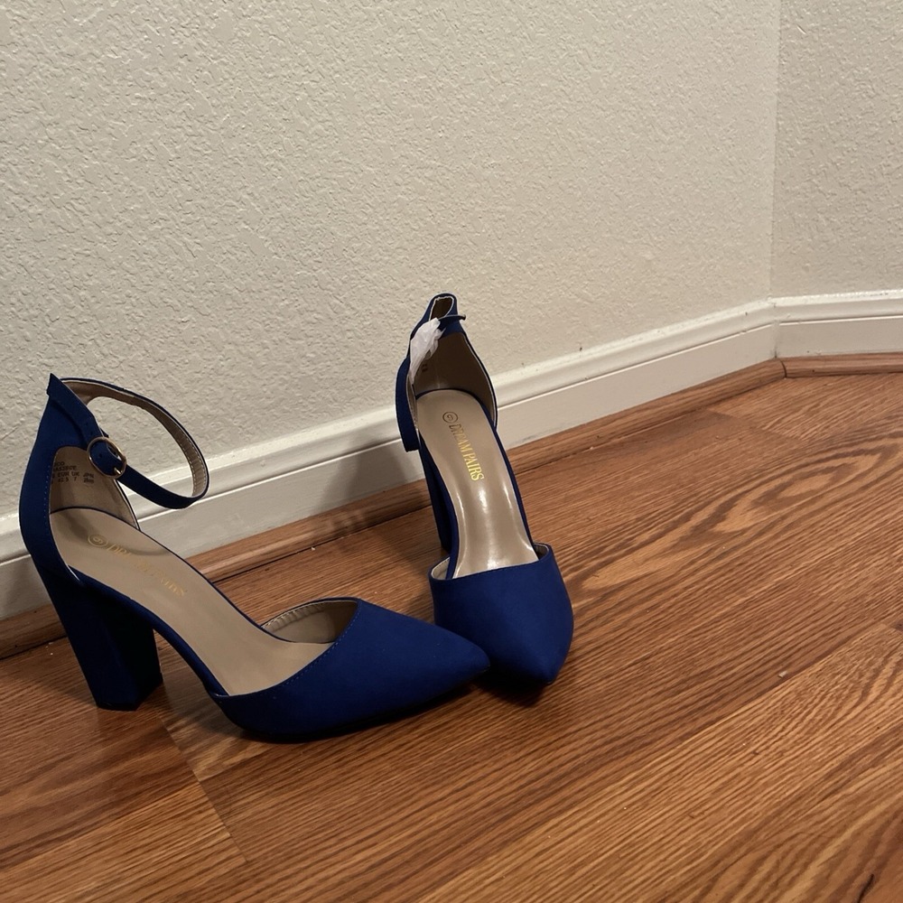 Dream Pairs Women Suede Ankle Strap Block Heels Pumps Royal Blue Size 9